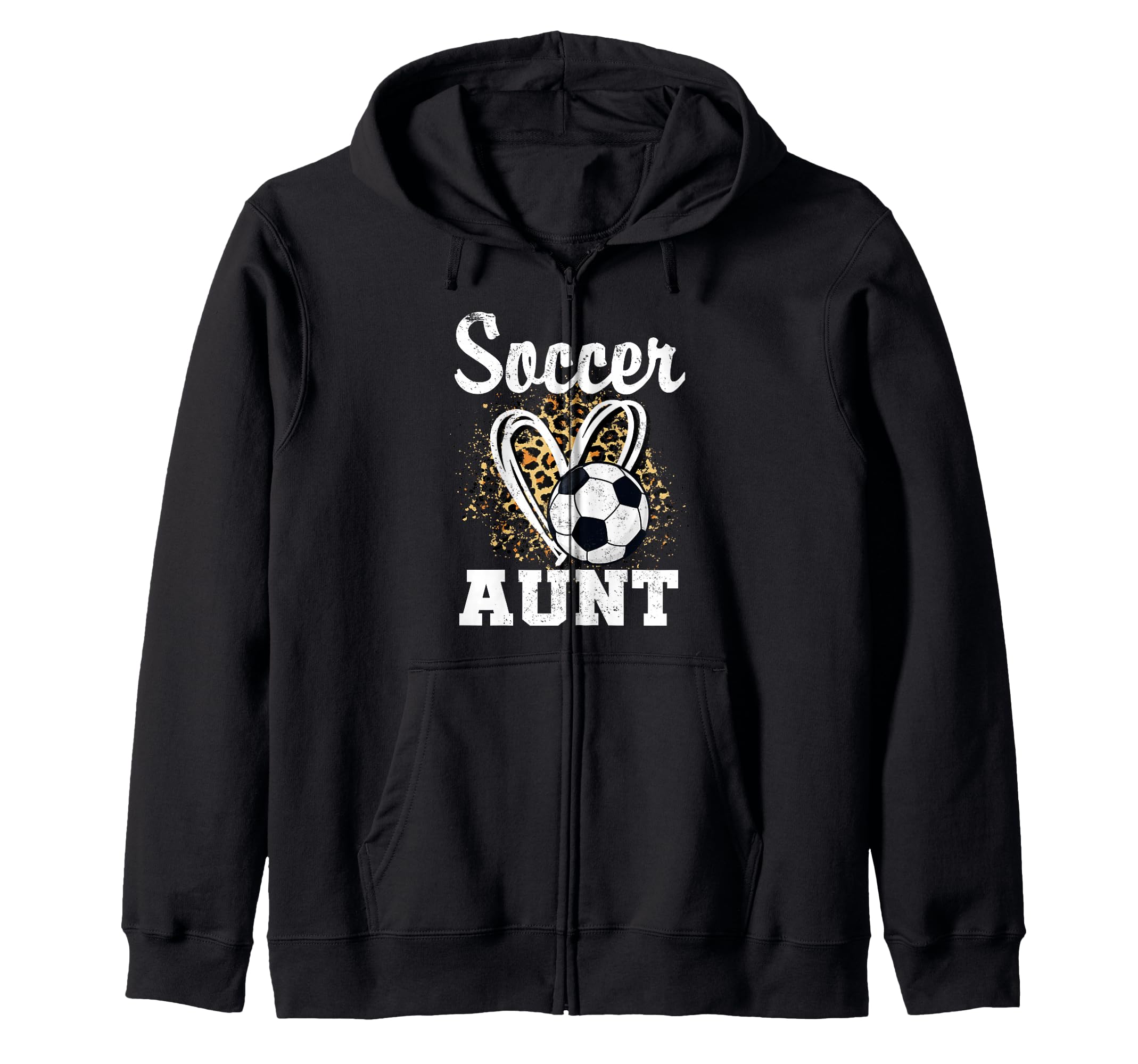 Soccer Aunt Leopard Heart Soccer Fan Hoodie - Unique Graphic Men Women