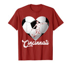 Cincinnati Soccer Heart Distressed T-Shirt - Fun Novelty Design Unisex