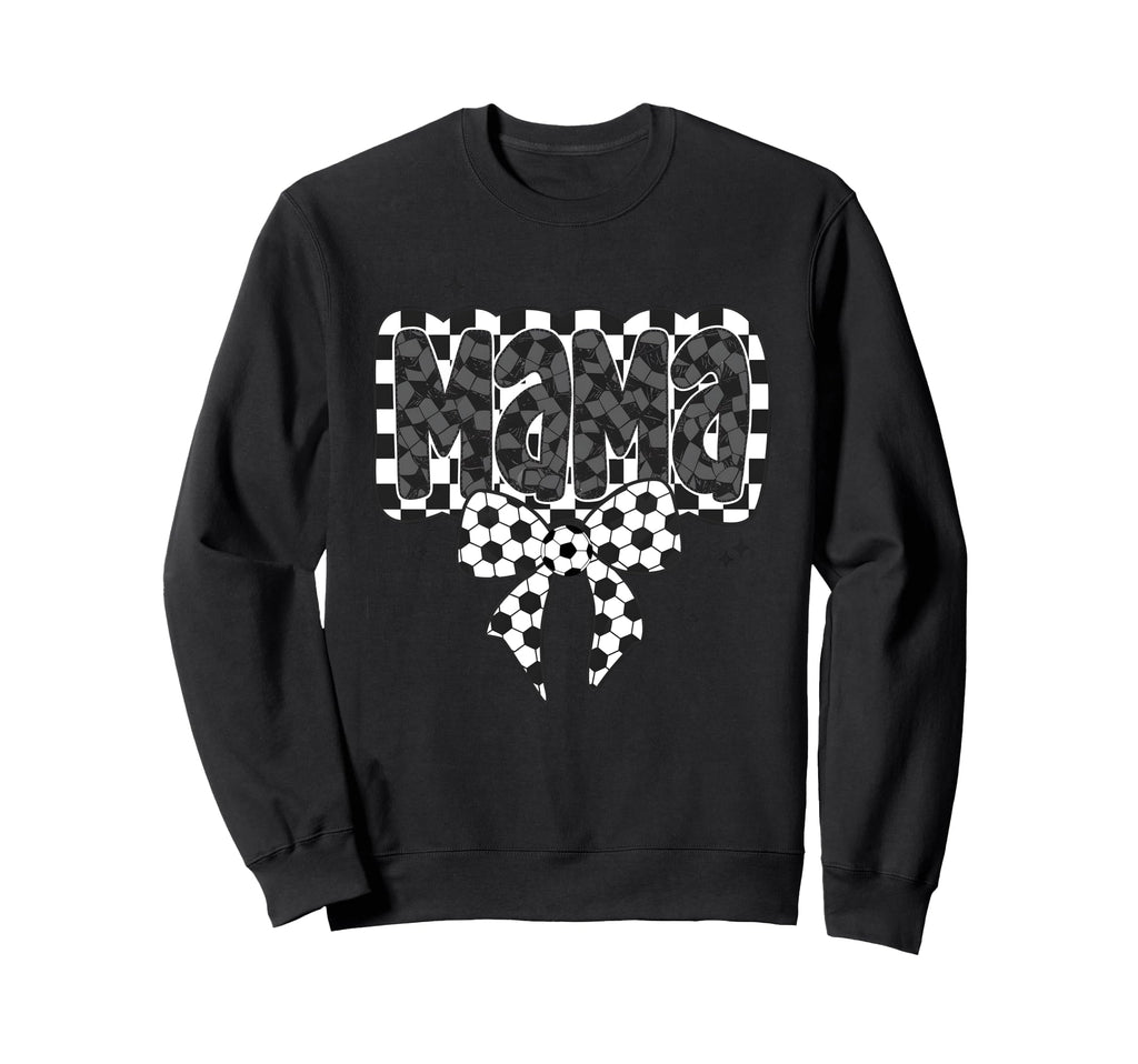 Mono Checkred Soccer Mama Bow White Sweatshirt - Trendy Graphic Unisex