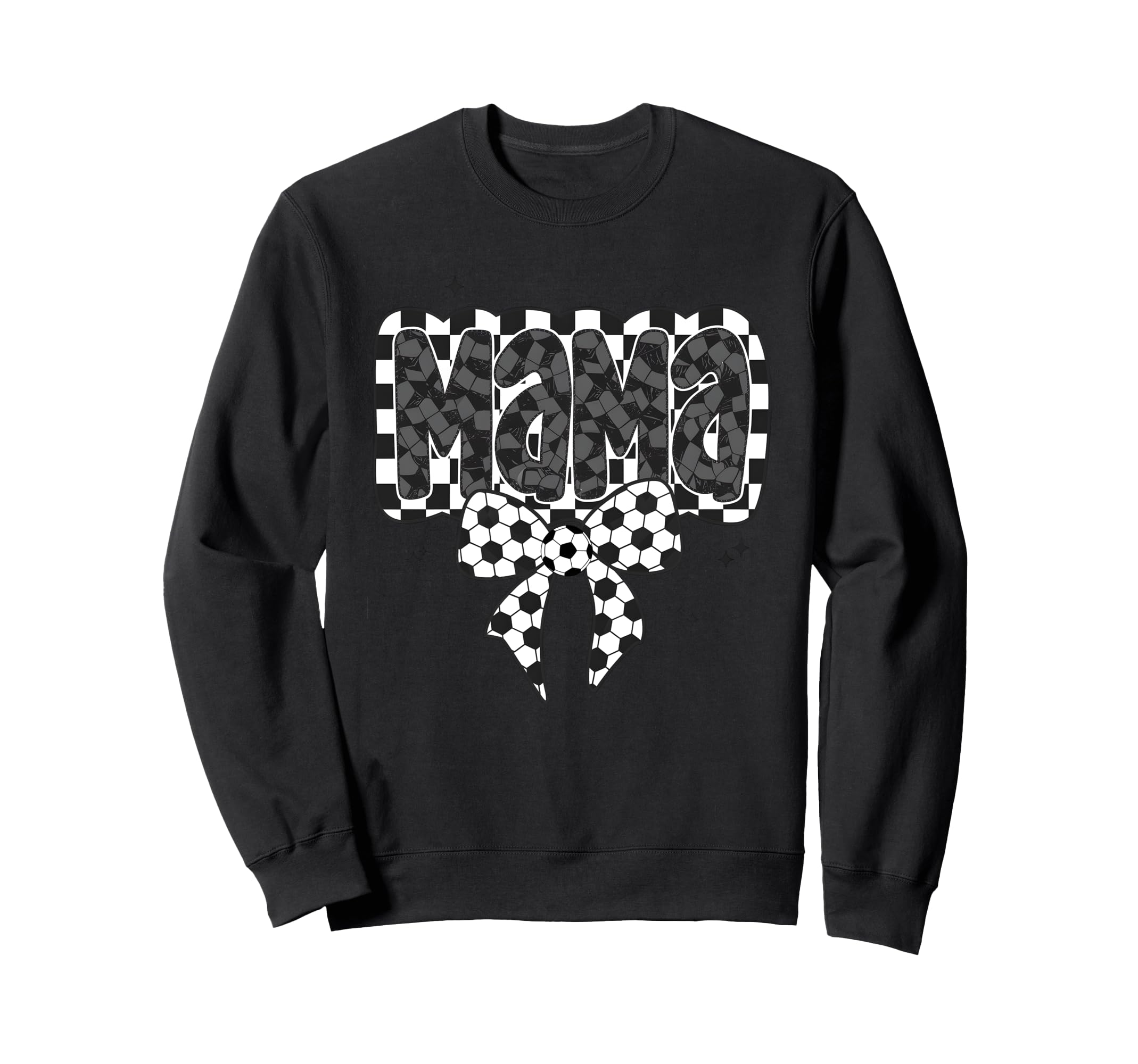 Mono Checkred Soccer Mama Bow White Sweatshirt - Trendy Graphic Unisex
