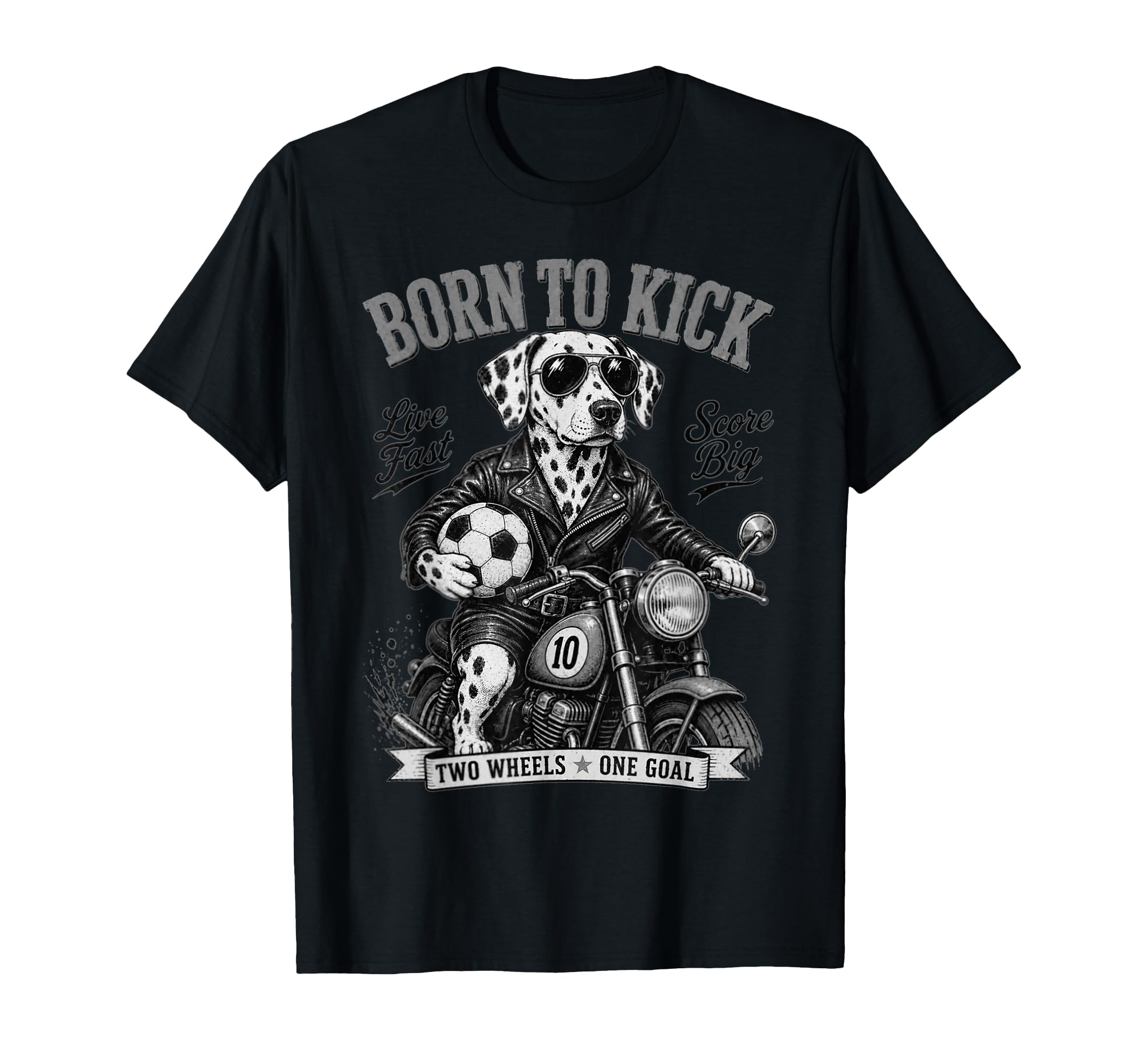 Dalmatian Motorbike Love Footbal Soccer T-Shirt - Graphic Print Men Women