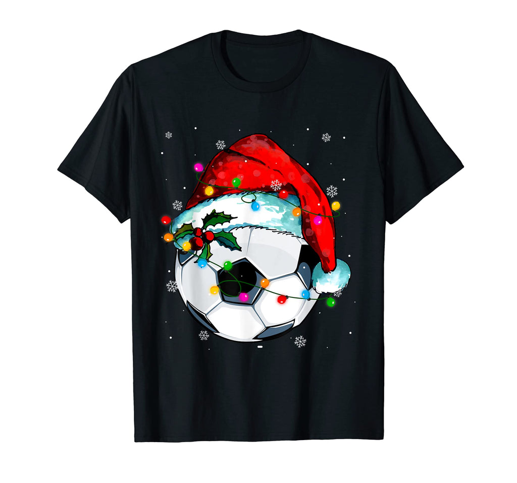 Lights Soccer Santa Hat Sport Soccer T-Shirt - Unique Graphic Men Women