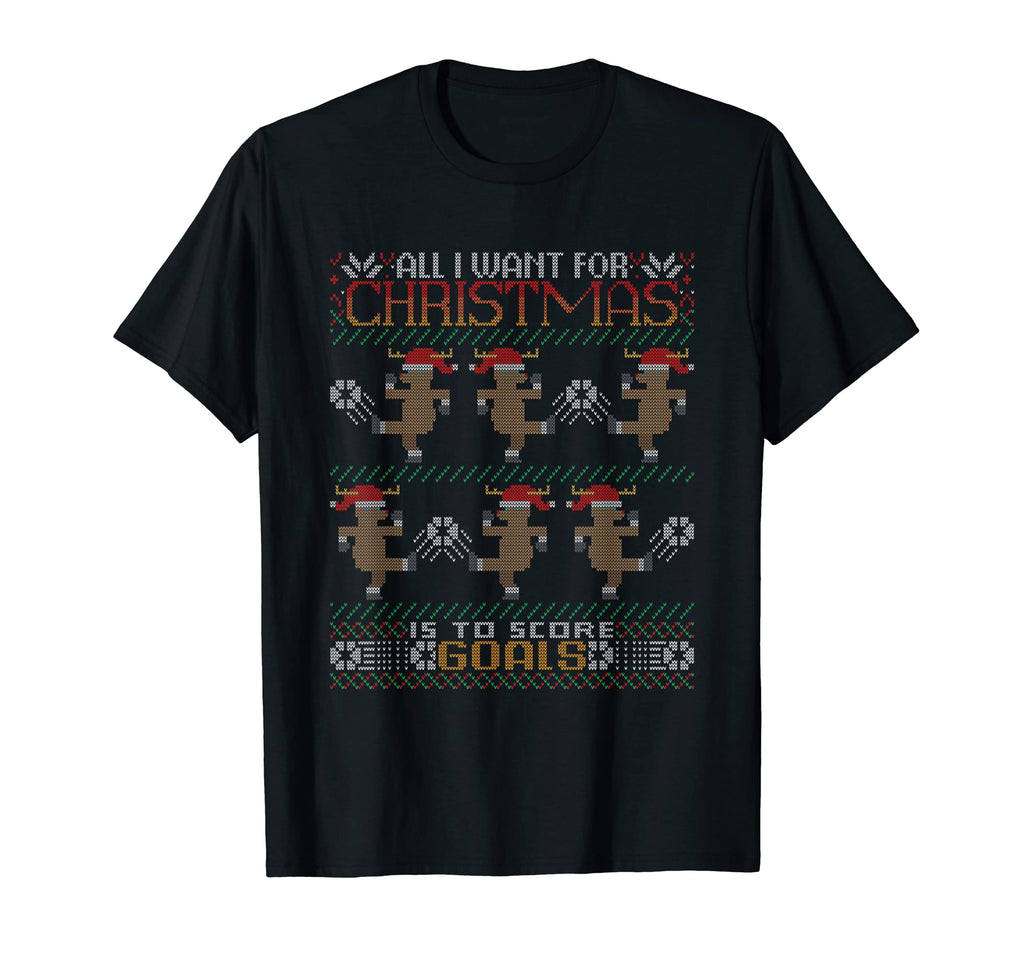 All I Want Is To Score Goals Soccer Reindeer T-Shirt - Graphic Print Unisex