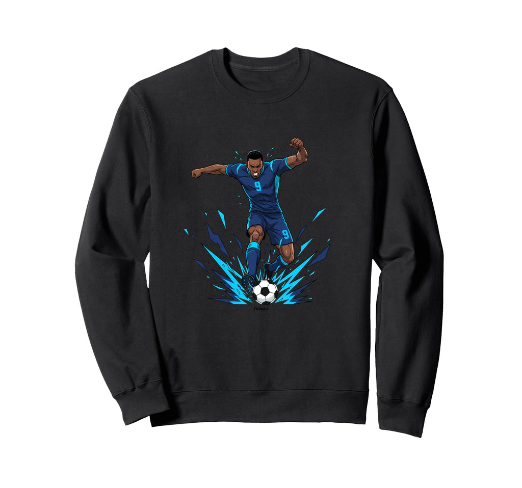Football Soccer Blue Striker Rain Wet Sweatshirt - Custom Art Print Unisex