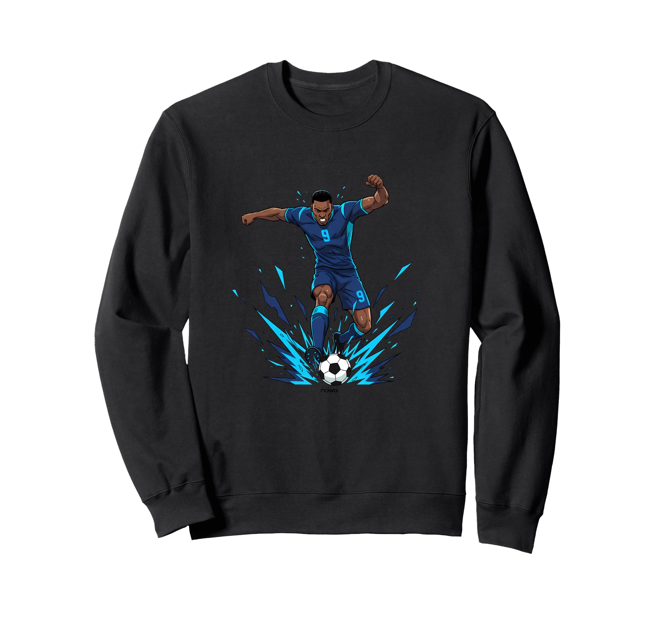 Football Soccer Blue Striker Rain Wet Sweatshirt - Custom Art Print Unisex