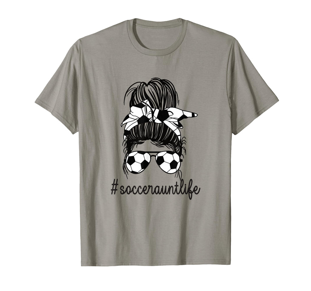 Soccer Aunt Life Messy Bun Proud Soccer T-Shirt - Unique Graphic Unisex