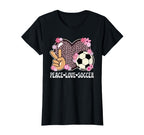 Peace Love Soccer Lover Leopard Soccer T-Shirt - Unique Graphic Men Women