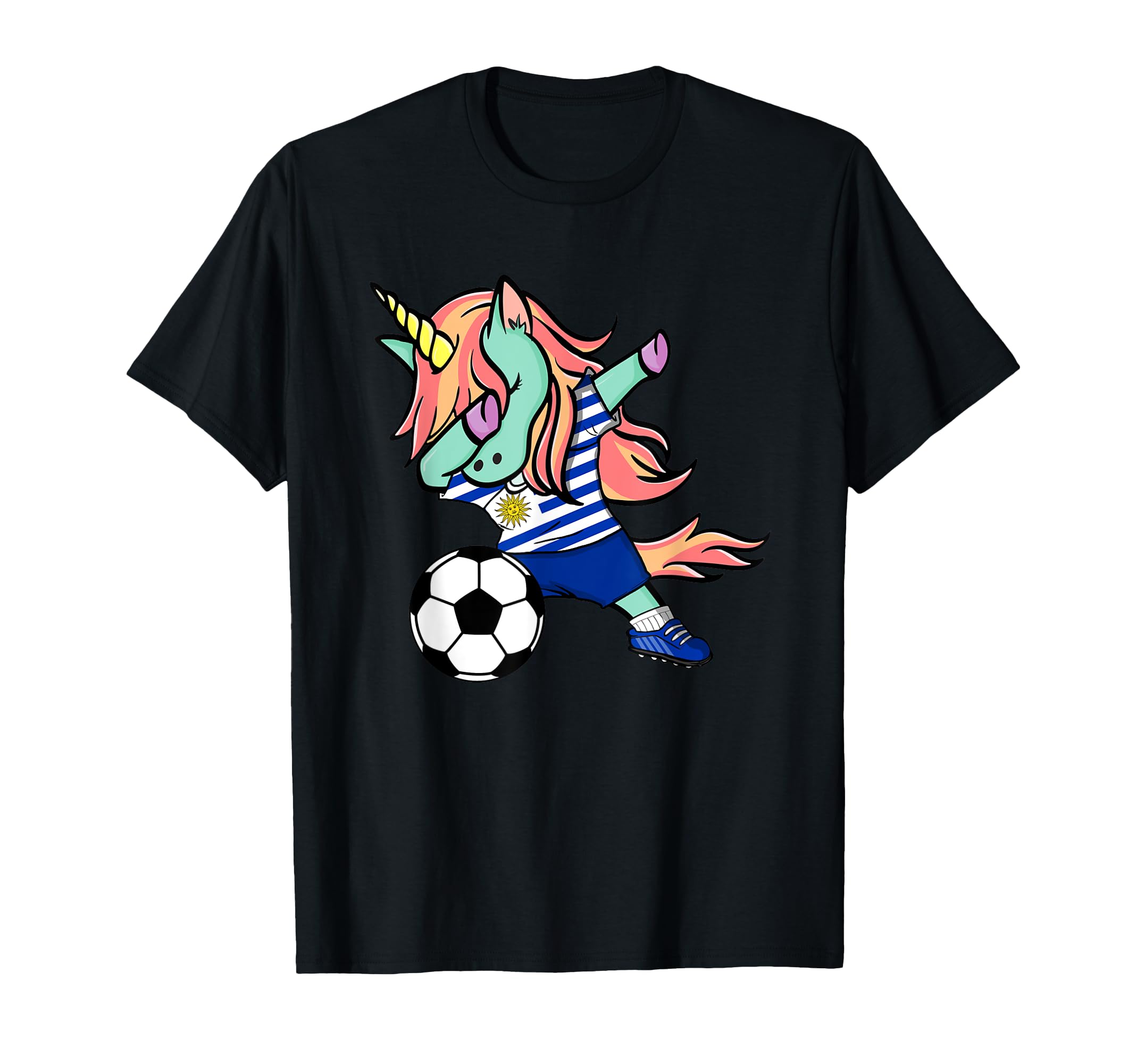 Dabbing Unicorn Uruguay Soccer Fan T-Shirt - Minimalist Print Unisex