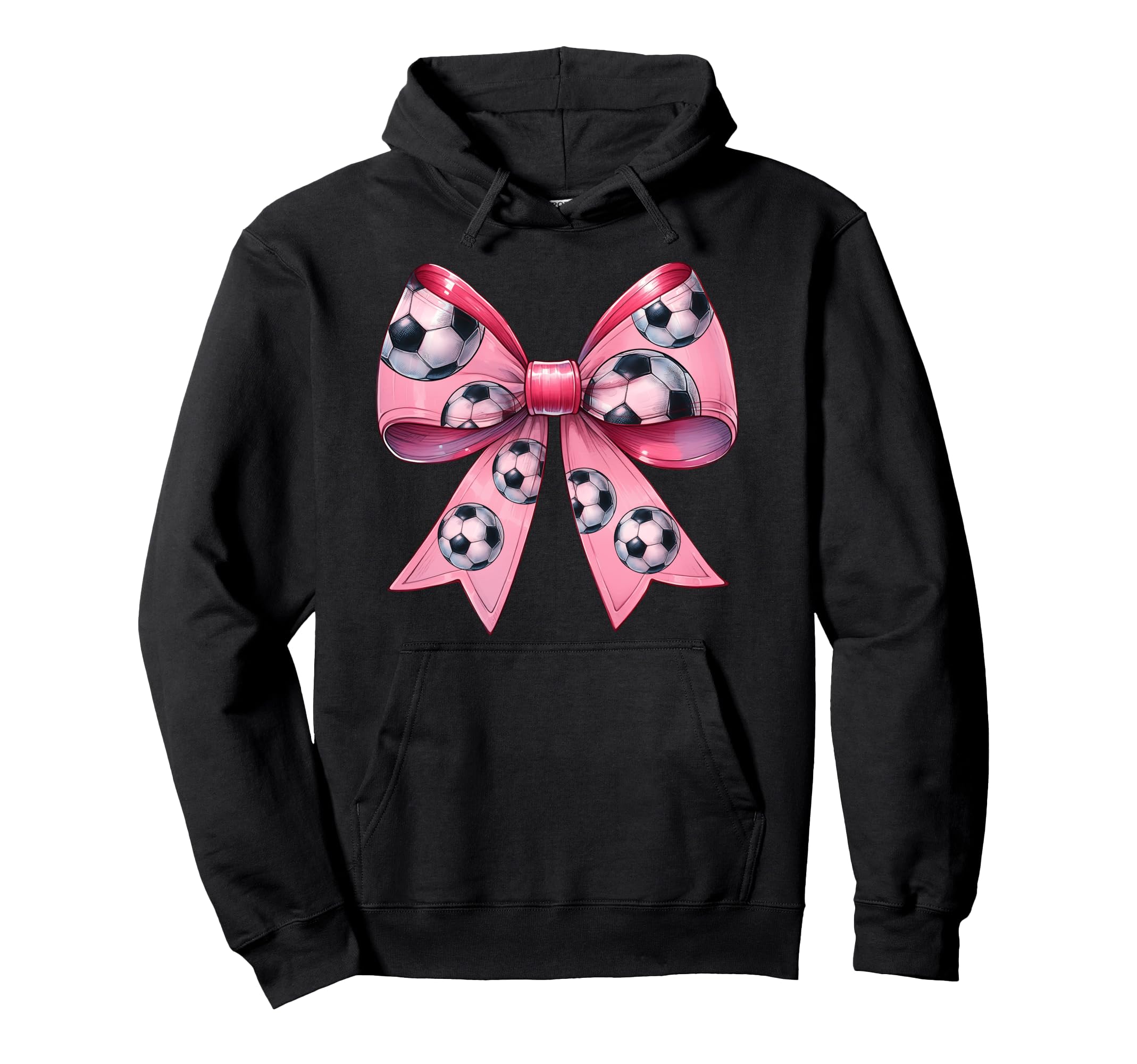 Coquette Bow Soccer Ball Pattern Hoodie - Casual Everyday Wear for Adults