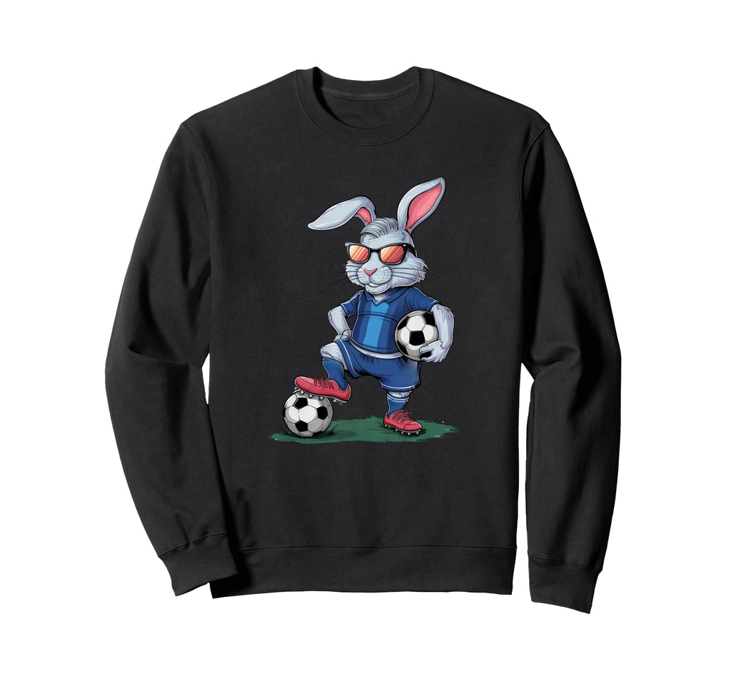 Funny Soccer Rabbit Cartoon Sports Sweatshirt - Trendy Graphic for Adults