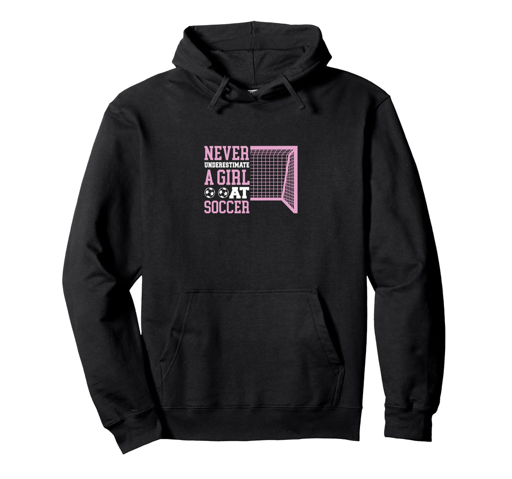 Never Underestimate Soccer Funny Sport Hoodie - Minimalist Print for Adults