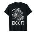 Kick It Grim Reaper Playing Soccer T-Shirt - Unique Graphic Men Women