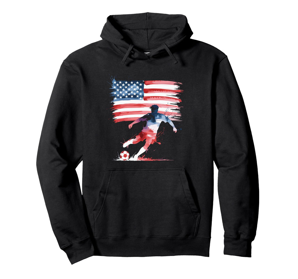 Funny Soccer Player Patriotic American Flag Hoodie - Unique Graphic Unisex