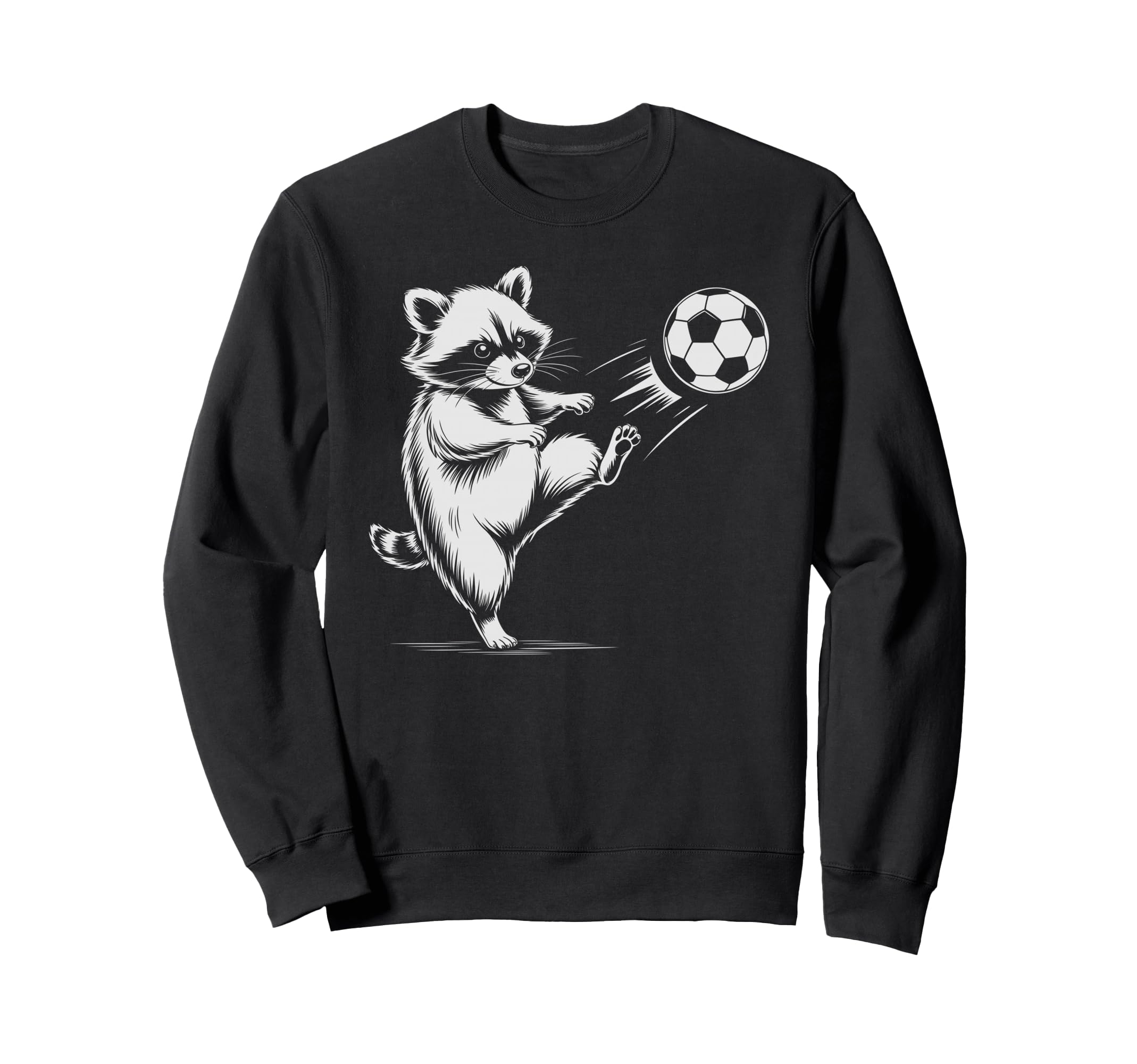 Kawaii Soccer Ball Raccoon Kicking Sweatshirt - Trendy Graphic for Adults