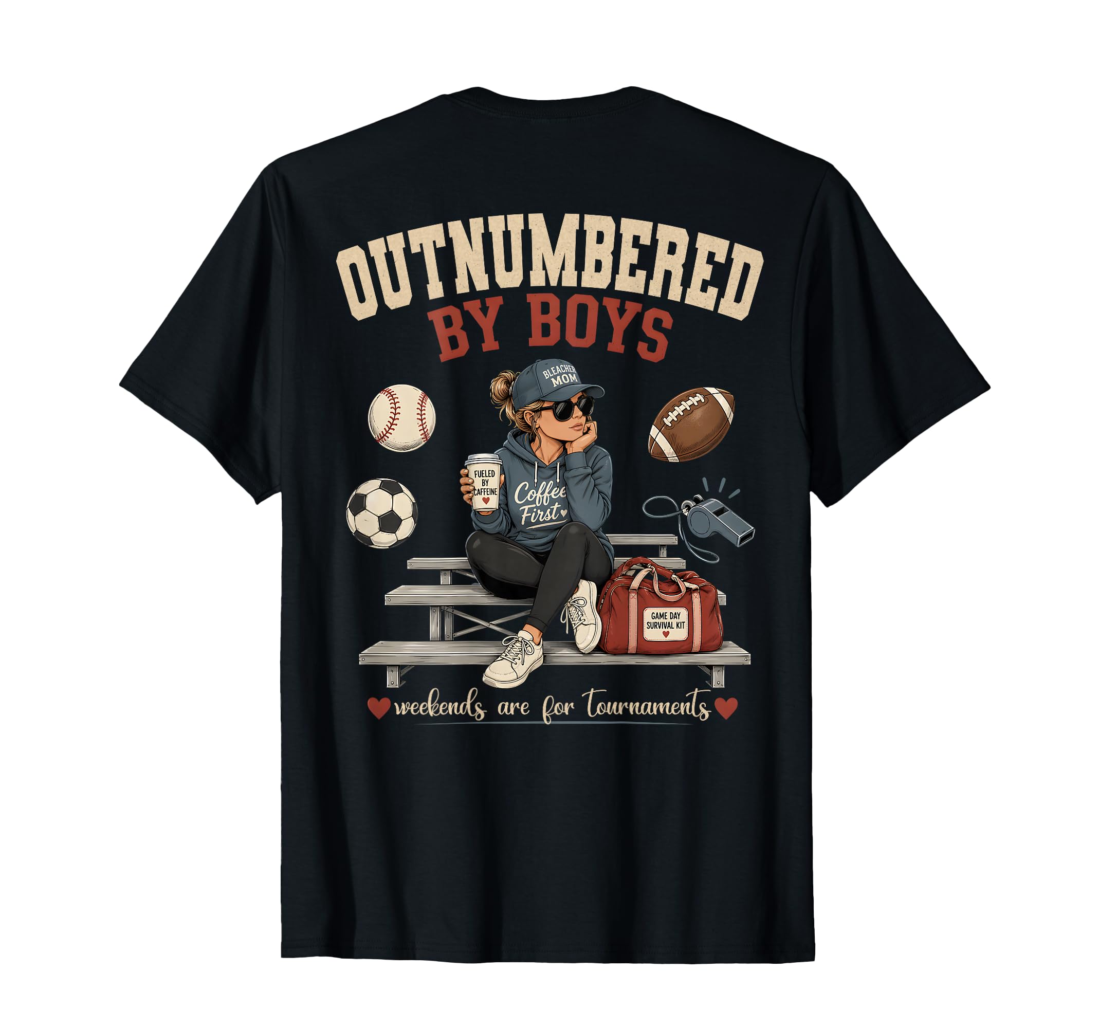 Outnumbered Sports Mom Back T-Shirt - Casual Everyday Wear Men Women