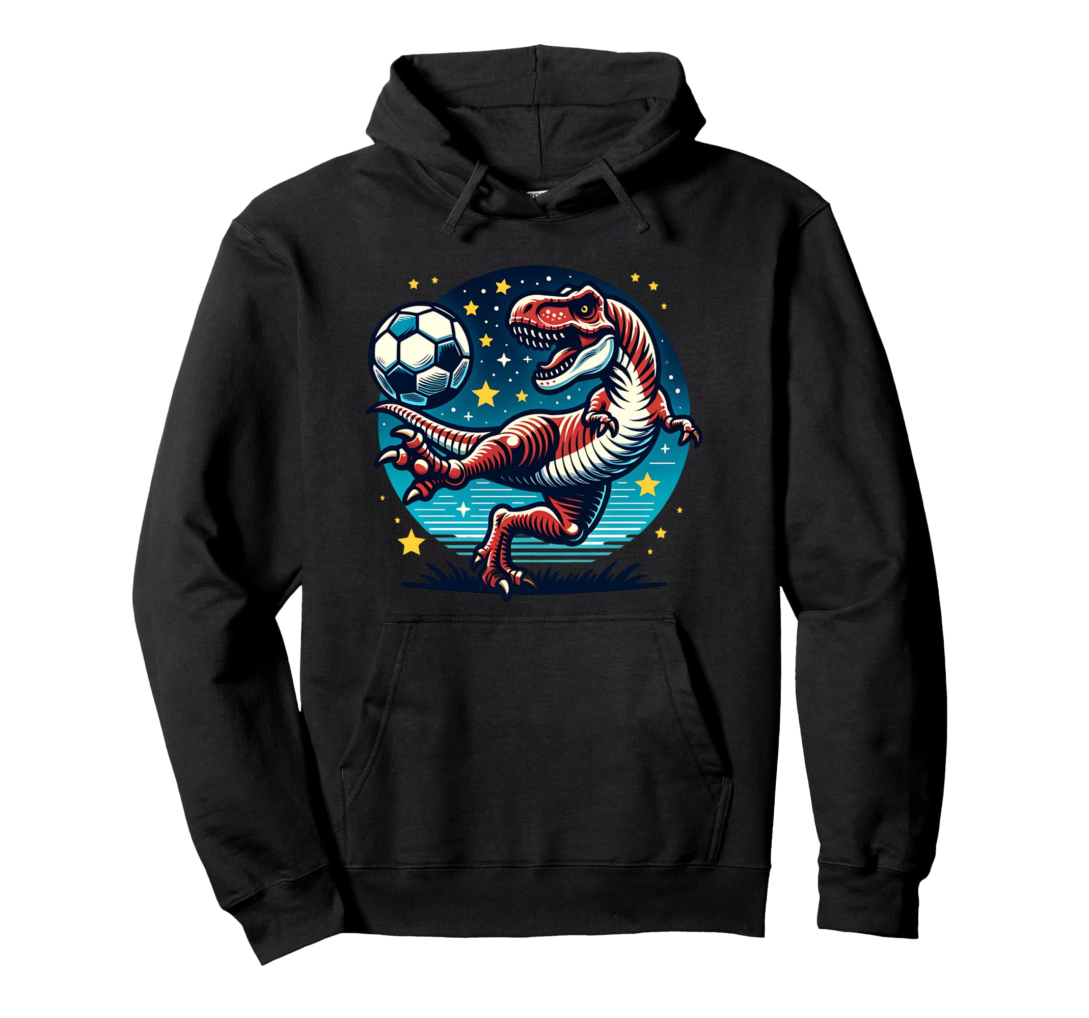 T Rex Dinosaur Playing Soccer Ball Hoodie - Custom Art Print Men Women