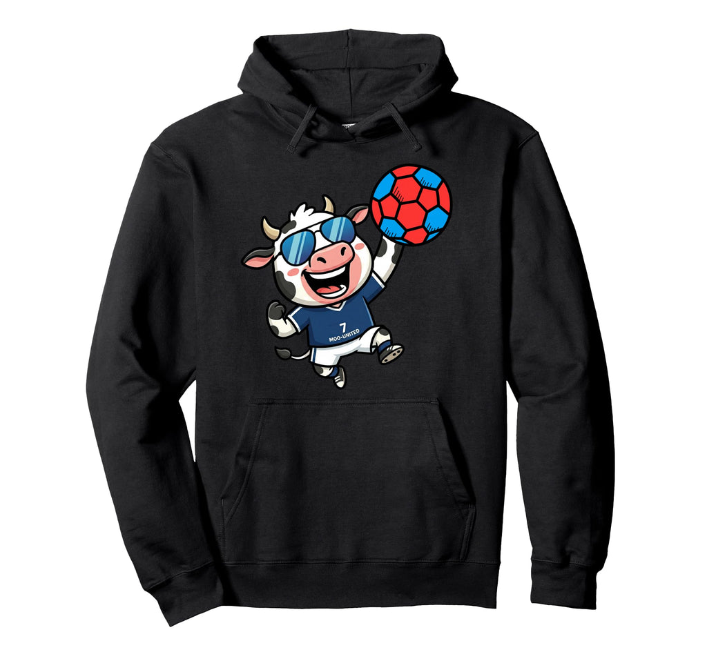 Moo United 7 Soccer Cow Athlete Fun Hoodie - Minimalist Print for Adults