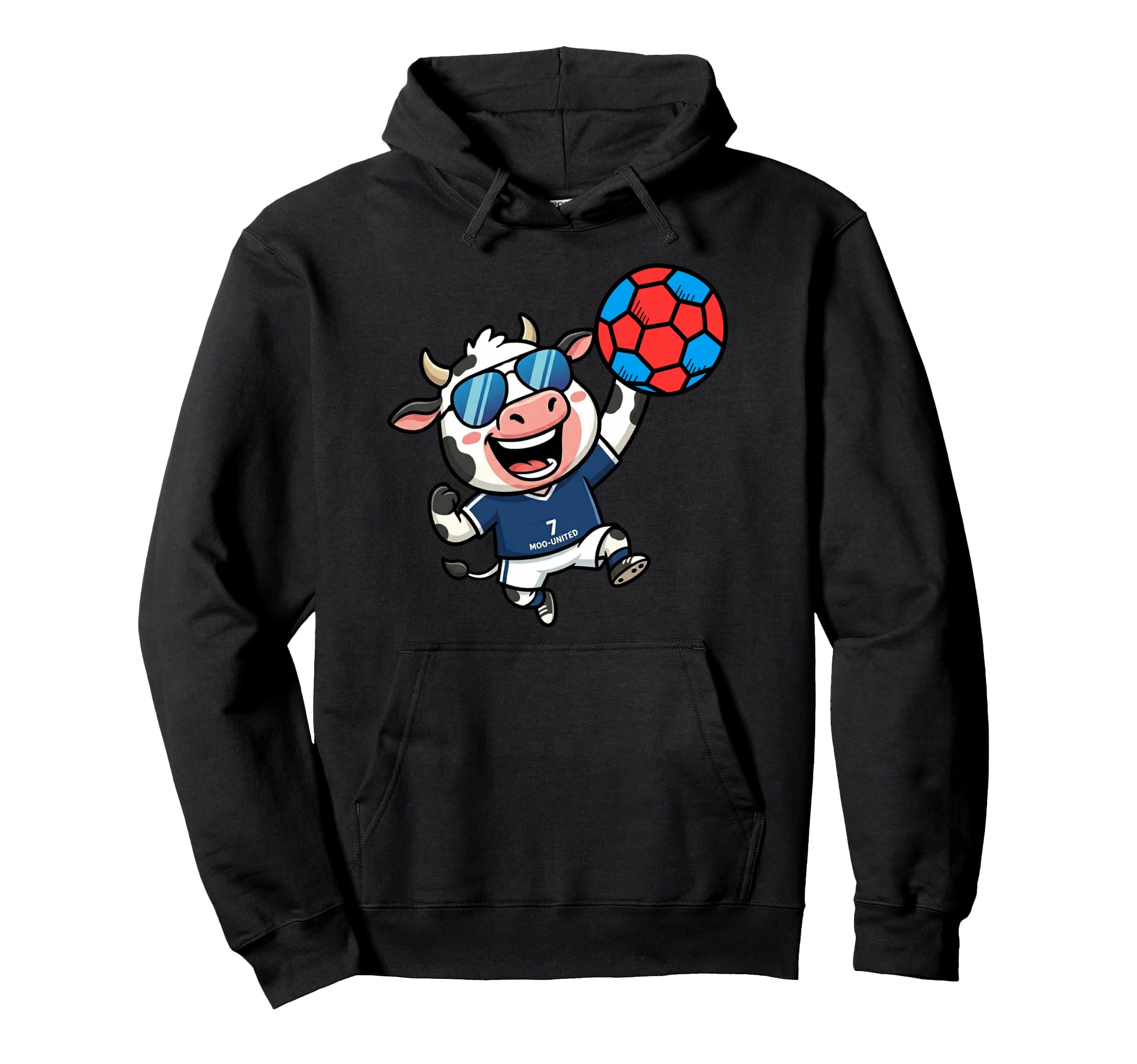 Moo United 7 Soccer Cow Athlete Fun Hoodie - Minimalist Print for Adults
