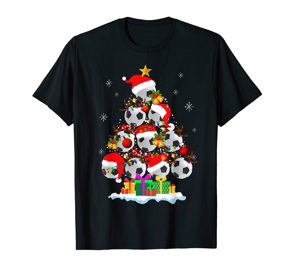 Tree Soccer Ball Santa Hat Family Pajama T-Shirt - Unique Graphic Unisex