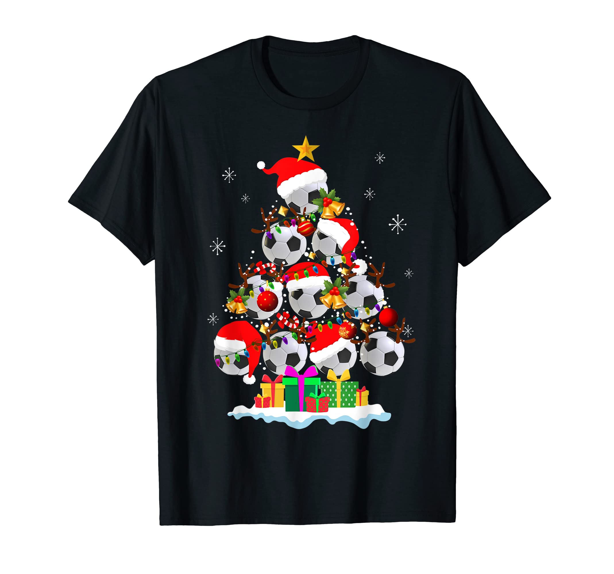 Tree Soccer Ball Santa Hat Family Pajama T-Shirt - Unique Graphic Unisex