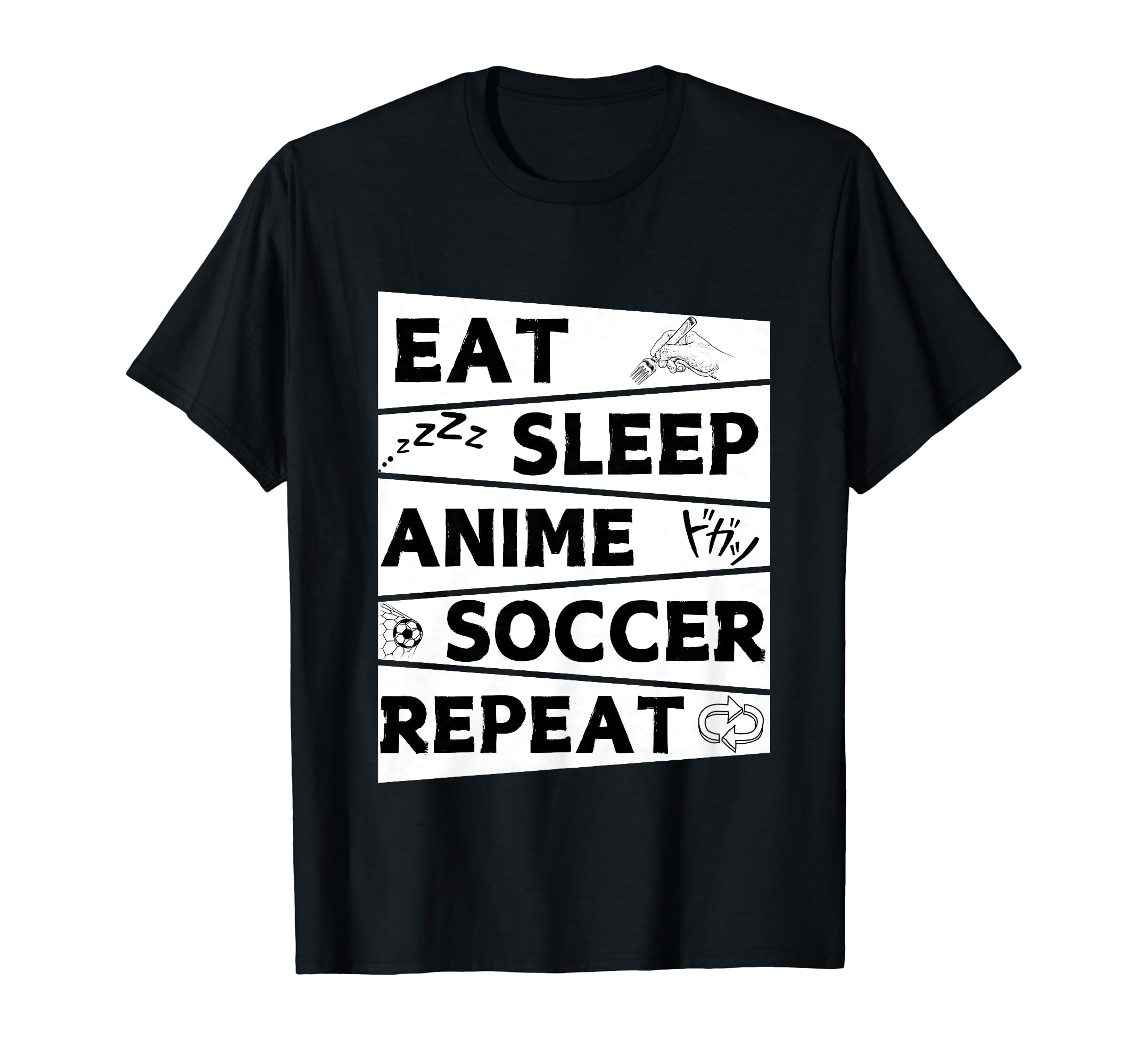 Funny Eat Sleep Anime Soccer Repeat T-Shirt - Graphic Print for Adults