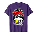 Mom Life Messy Bun Hair Soccer Softball T-Shirt - Graphic Print Men Women