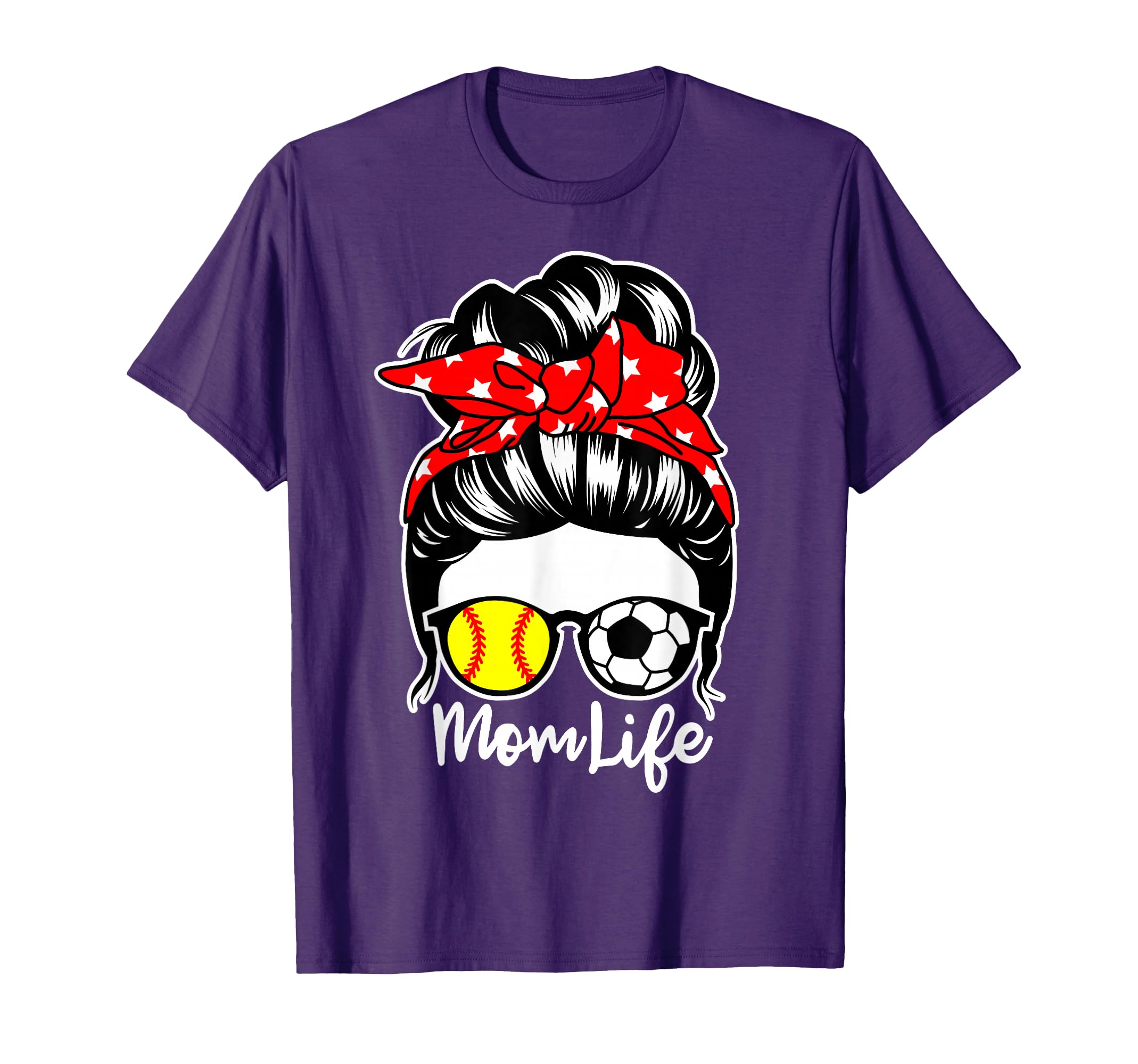 Mom Life Messy Bun Hair Soccer Softball T-Shirt - Graphic Print Men Women