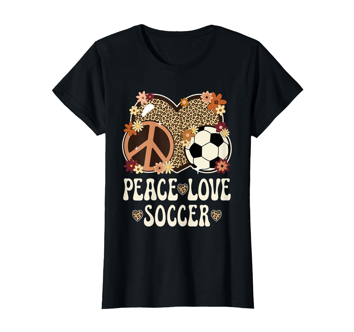 Peace Love Soccer Lover Leopard T-Shirt - Casual Everyday Wear for Adults