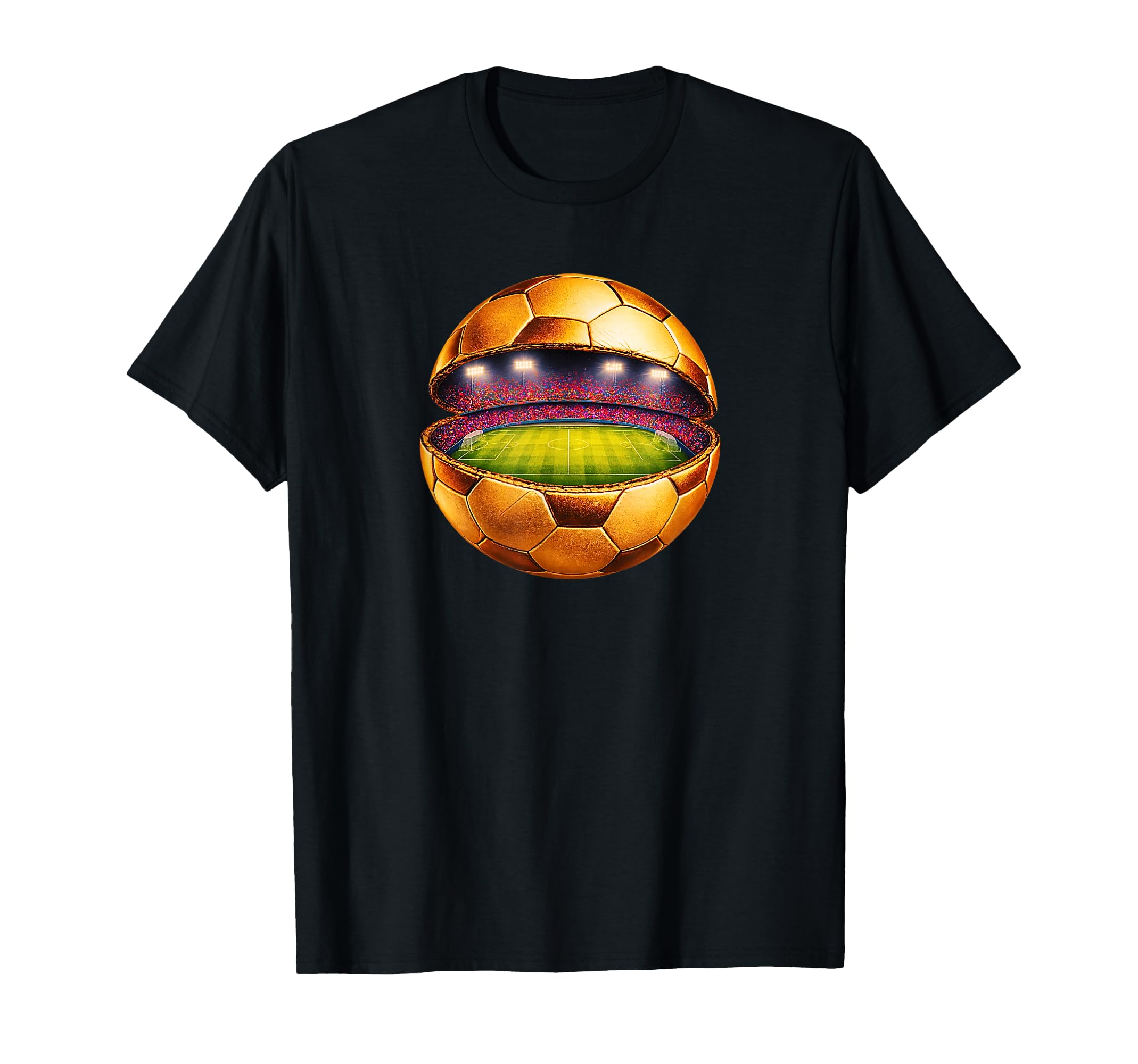Gold Soccer Stadium Inside Ball Soccer T-Shirt - Graphic Print Men Women