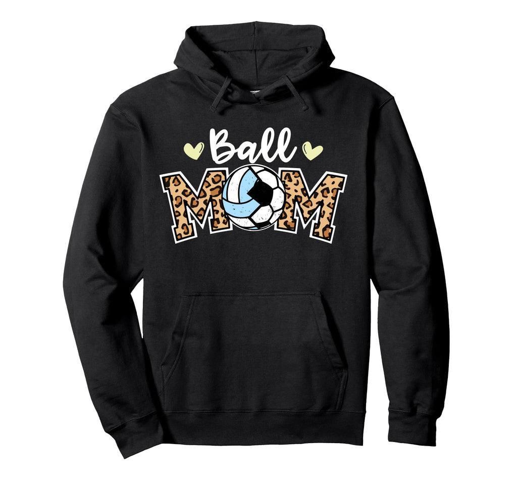 Ball Mom Leopard Funny Soccer Hoodie - Fun Novelty Design Unisex