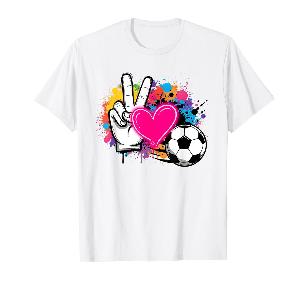 Peace Love Soccer Colorful Teen T-Shirt - Custom Art Print for Adults