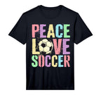 Mens Peace Love Soccer Score Club Mom T-Shirt - Unique Graphic Men Women