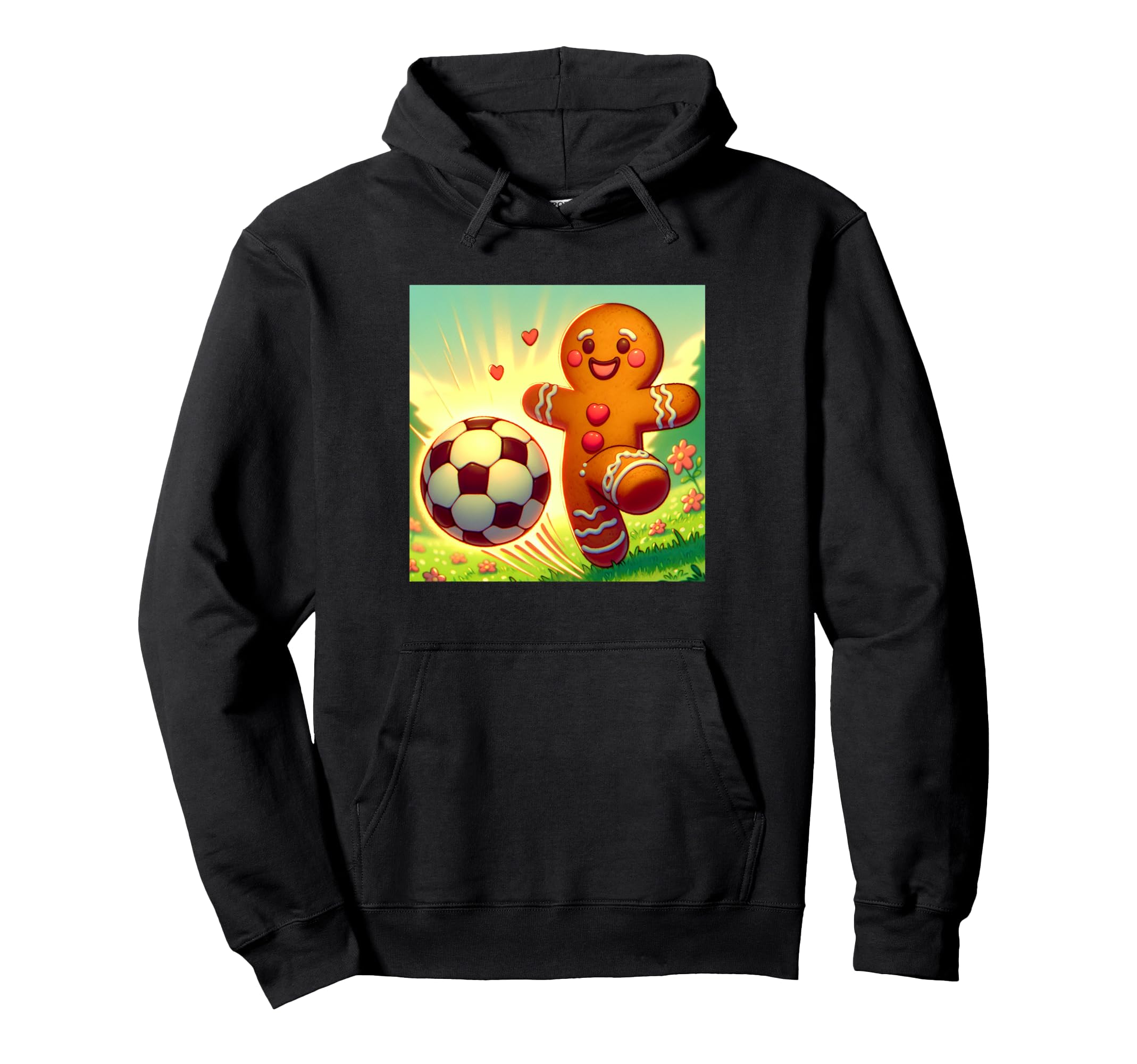 Gingerbread Kicking Soccer Ball Hoodie - Graphic Print Unisex