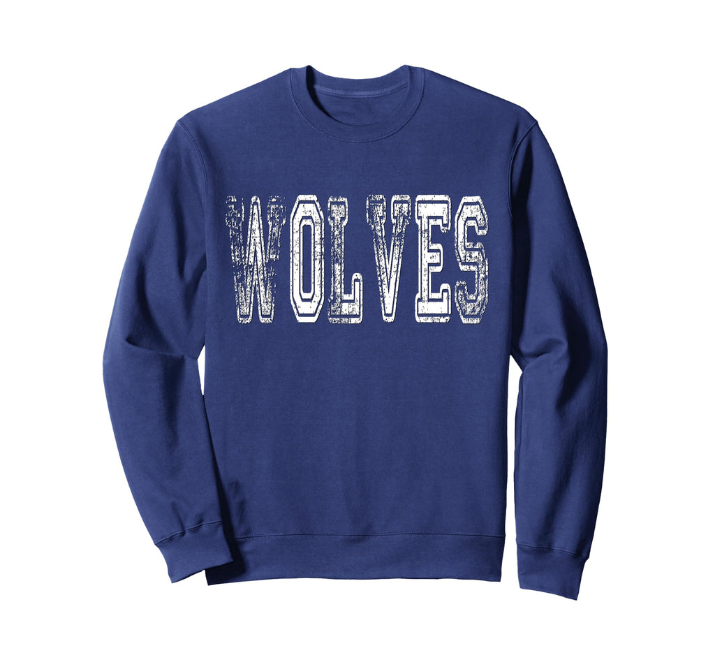 Wolves Mascot Distressed School Sweatshirt - Graphic Print Men Women