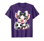 Pig Black White Soccer Coquette Bow T-Shirt - Custom Art Print for Adults
