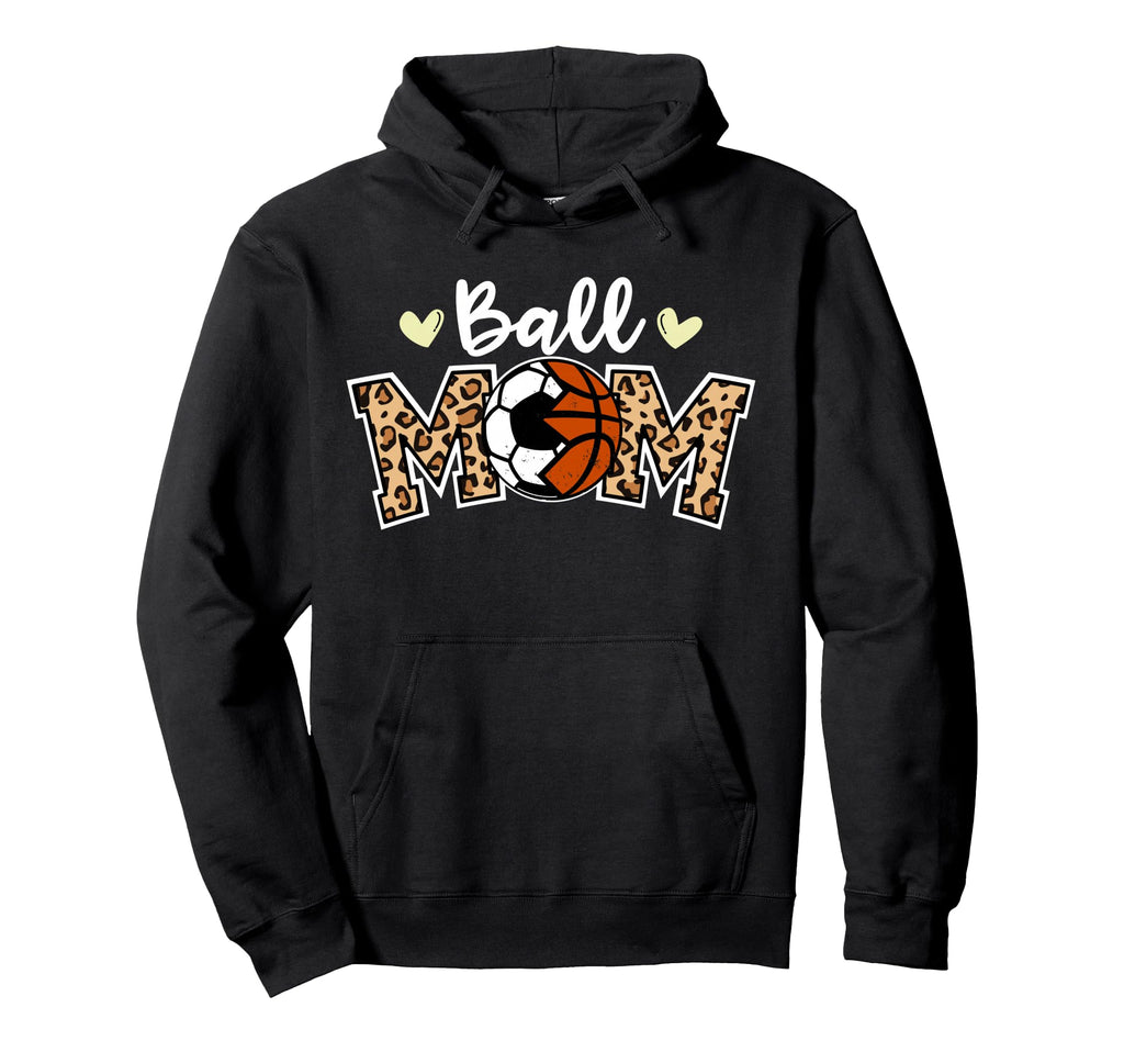Ball Mom Leopard Funny Soccer Basketball Hoodie - Graphic Print Men Women
