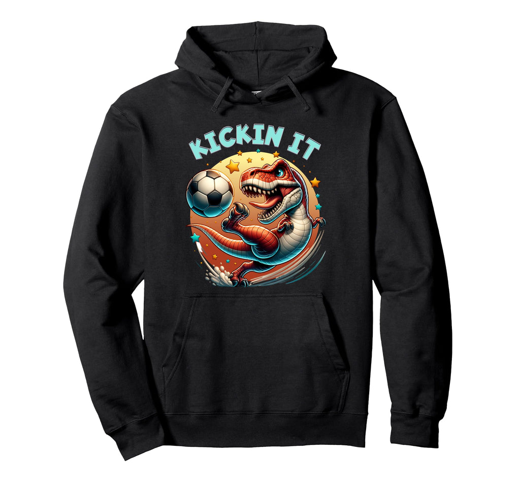 T Rex Dinosaur Soccer Player Ball Kickin Hoodie - Trendy Graphic Men Women