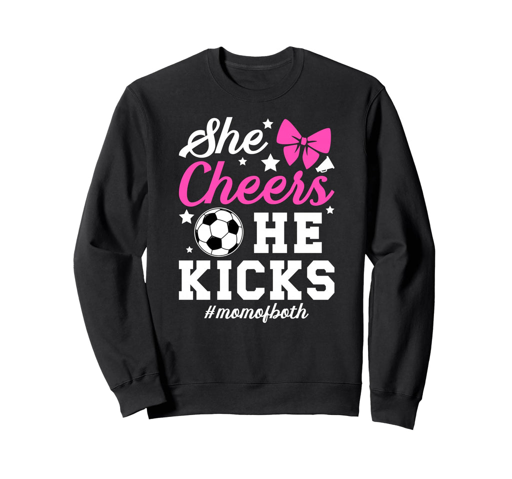 She Cheers He Kicks Mom Both Sweatshirt - Minimalist Print for Adults