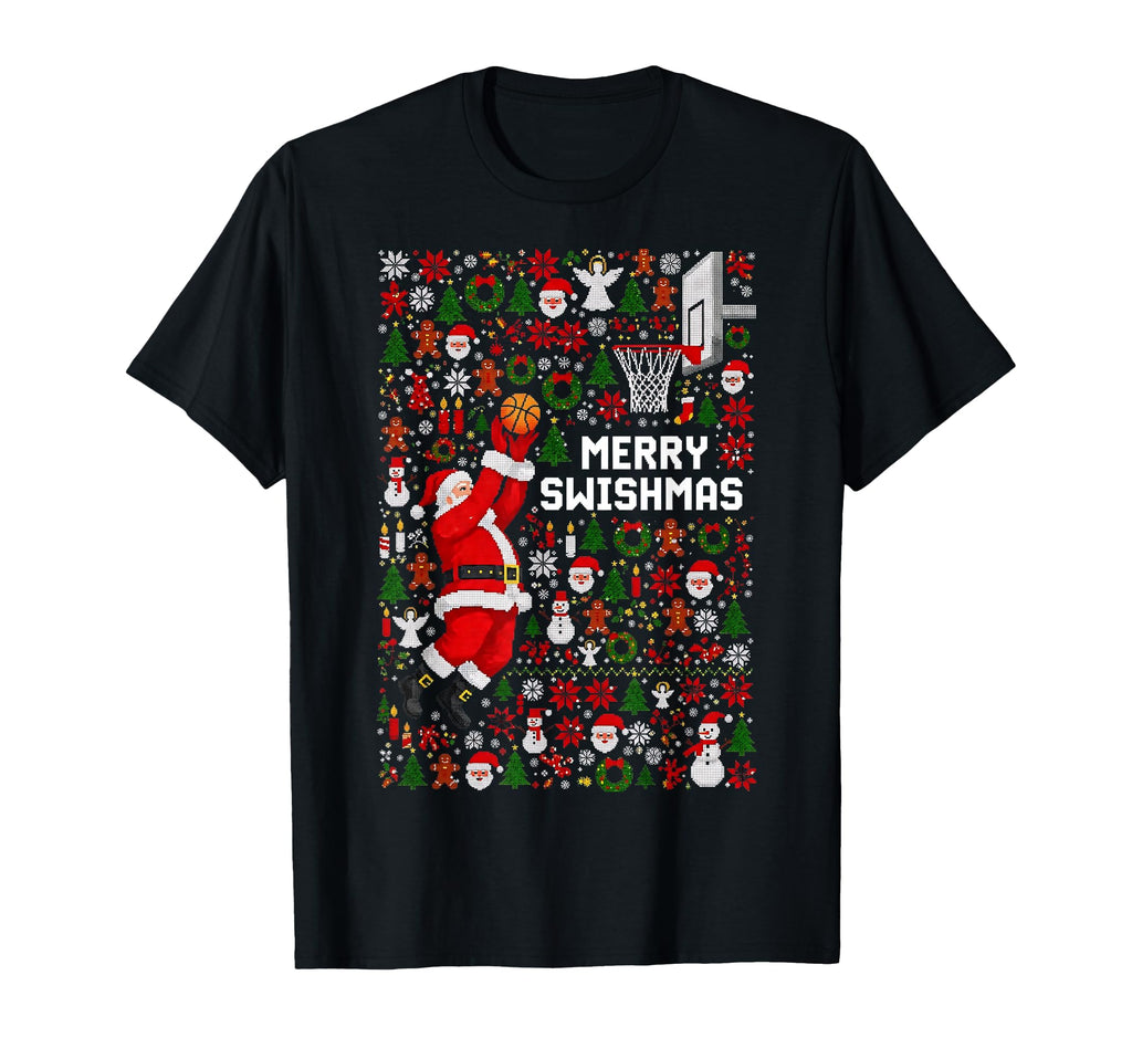 Merry Swishmas Santa Basketball Ugly T-Shirt - Graphic Print for Adults