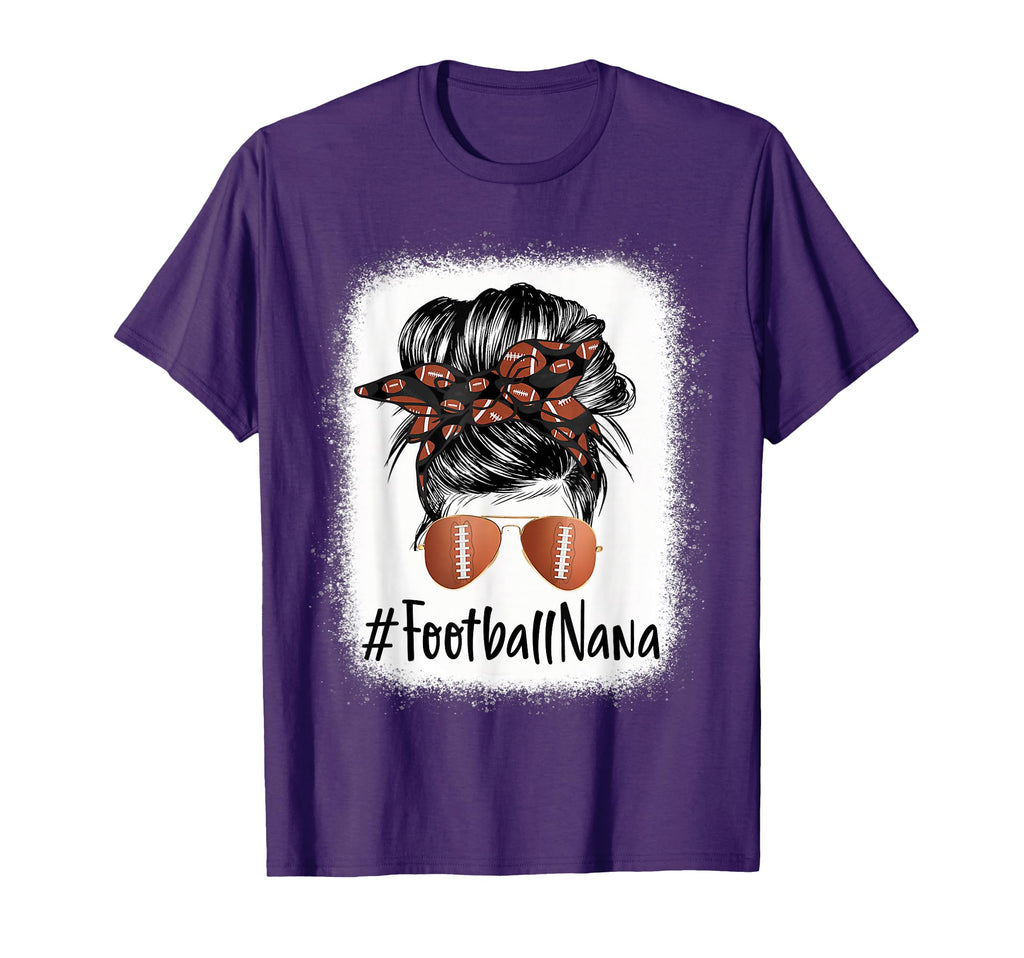 Bleached Football Nana Life Messy Bun T-Shirt - Novelty Apparel Unisex