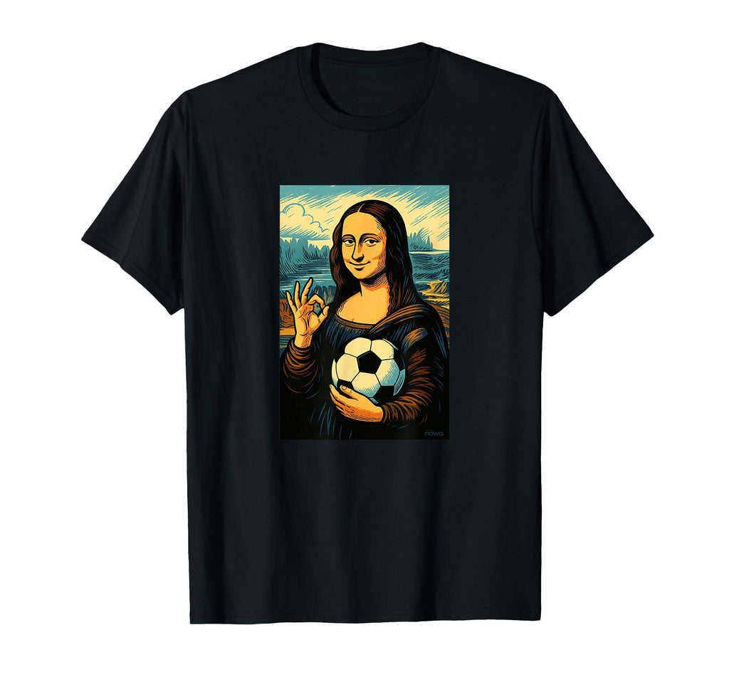 Hoops Nowa Mona Lisa Loves Soccer T-Shirt - Minimalist Print Unisex