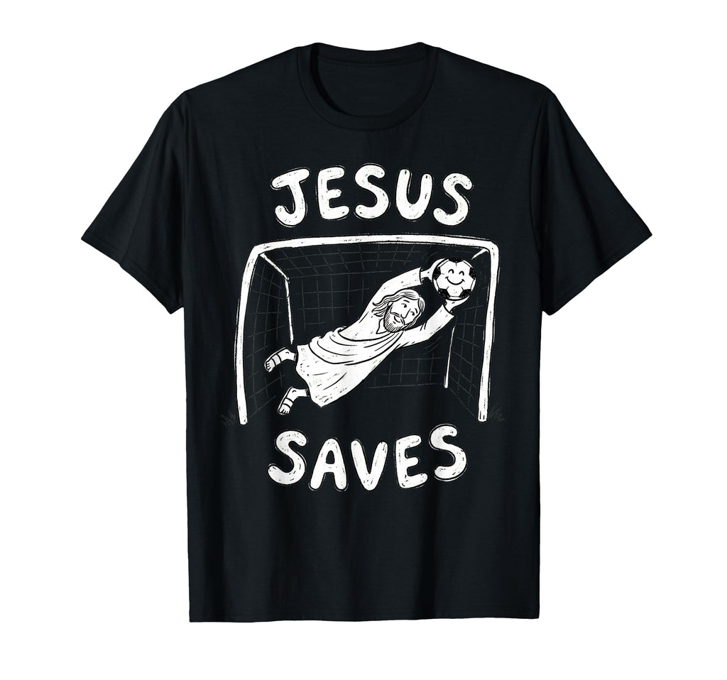 Christian Jesus Saves Soccer T-Shirt - Casual Everyday Wear Men Women