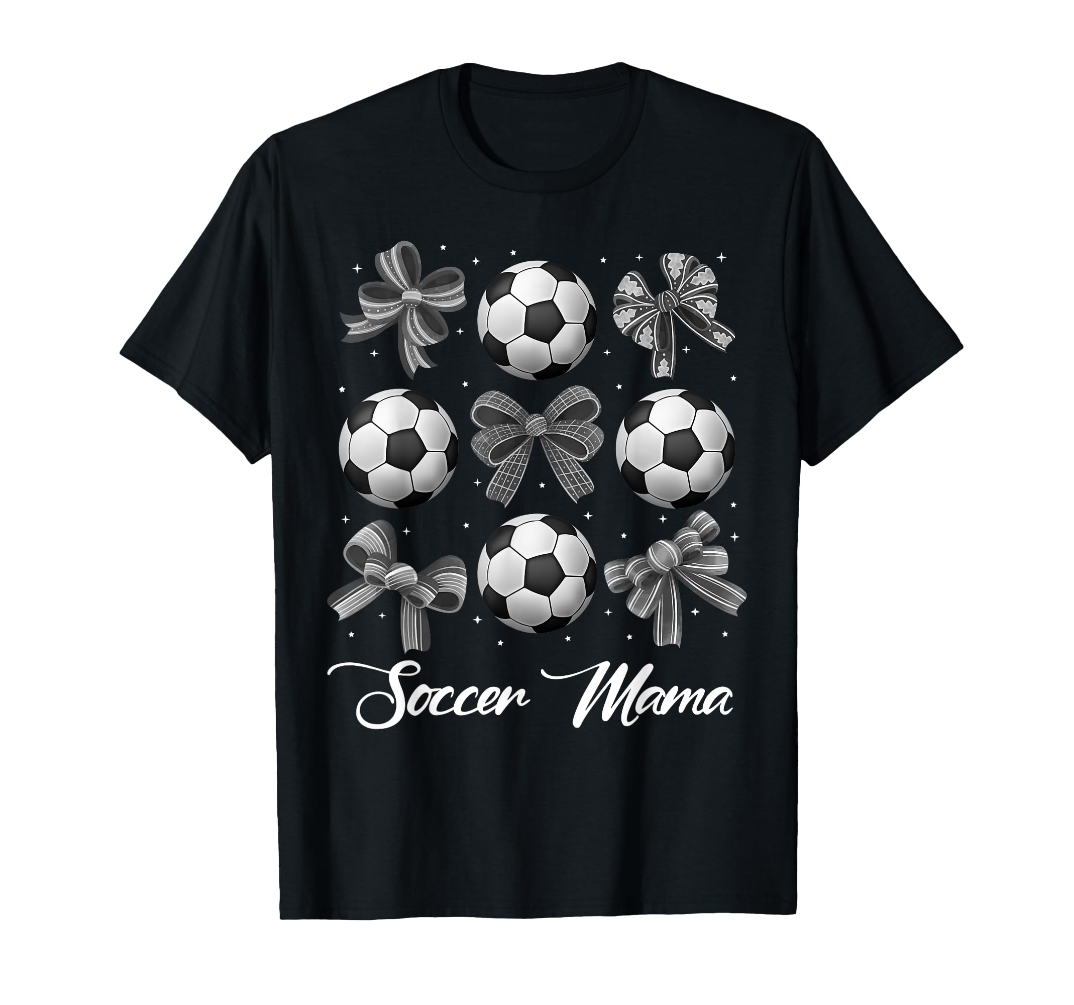 Soccer Mama Football Bow Decor Stars T-Shirt - Graphic Print for Adults