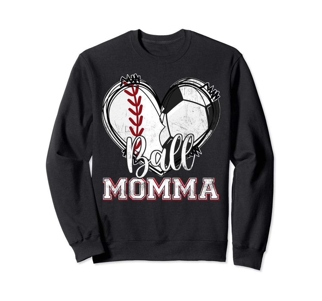 Ball Momma Baseball Soccer Heart Mom Sweatshirt - Trendy Graphic Men Women