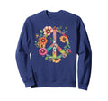 Pretty 60S Peace Love Floral Peace Sweatshirt - Trendy Graphic for Adults