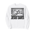 Soccer Goalie Goalkeeper Jesus Saves Sweatshirt - Graphic Print for Adults