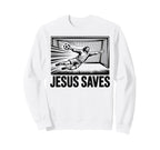 Soccer Goalie Goalkeeper Jesus Saves Sweatshirt - Graphic Print for Adults