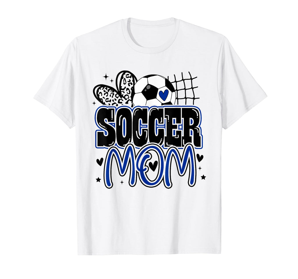 Blue Soccer Heartleopard Soccer Mom Mama T-Shirt - Trendy Graphic Unisex