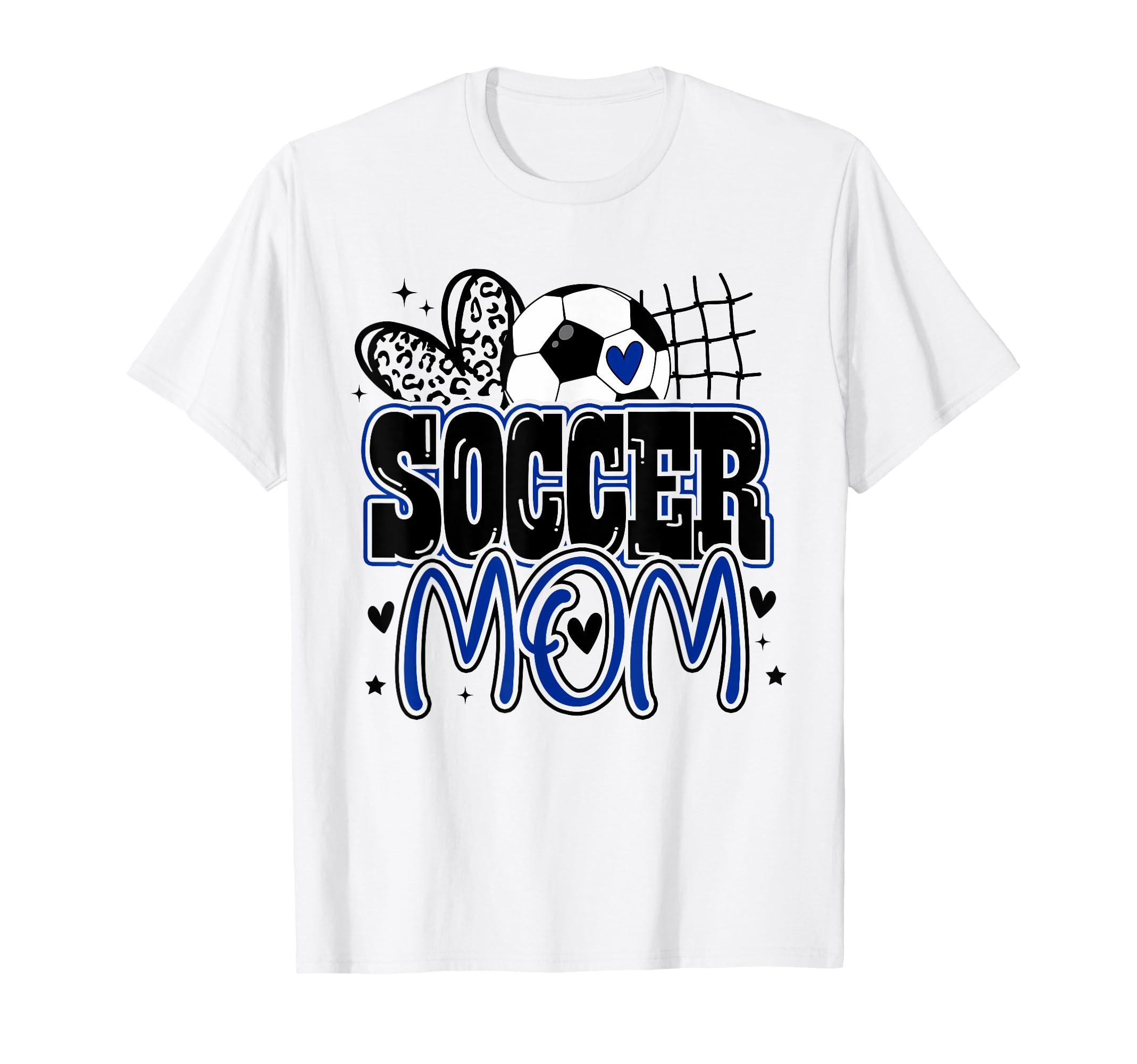 Blue Soccer Heartleopard Soccer Mom Mama T-Shirt - Trendy Graphic Unisex