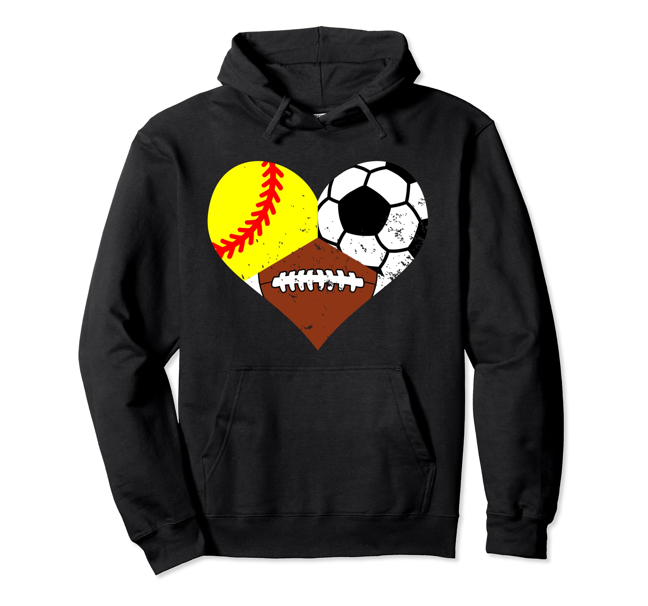 Softball Football Soccer Heart Hoodie - Casual Everyday Wear Men Women